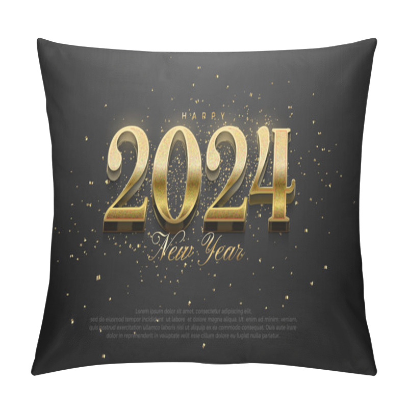 Personality  Happy New Year 2024 Number. With Luxury Gold 3d Number With Shiny Gold Glitter. Premium Design Vector Happy New Year Greeting. Pillow Covers