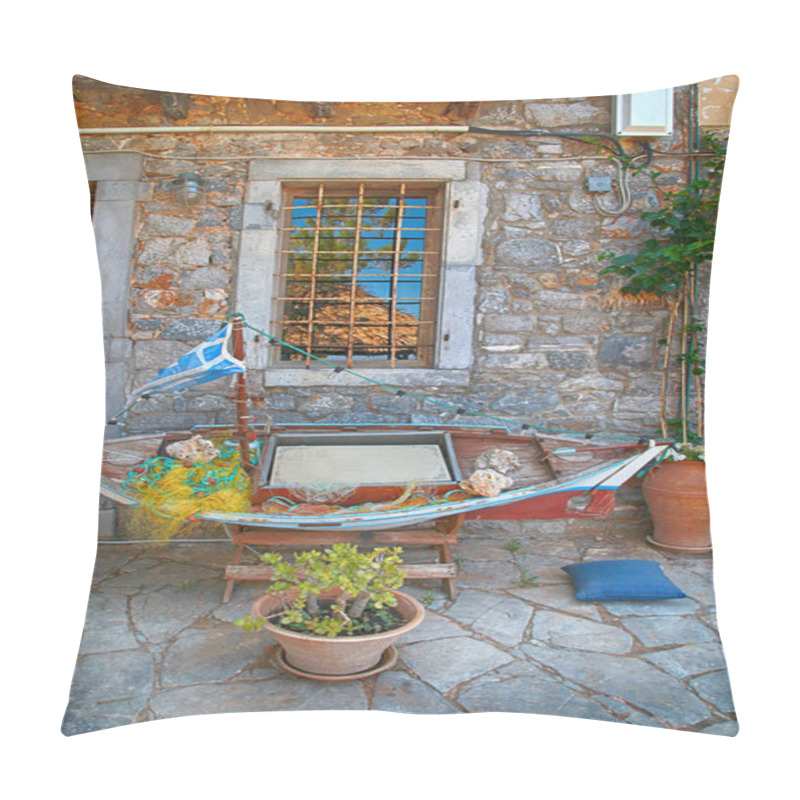 Personality  Fish Boat As A Decoration In Front Of Cafe In Greek Village, Crete Pillow Covers