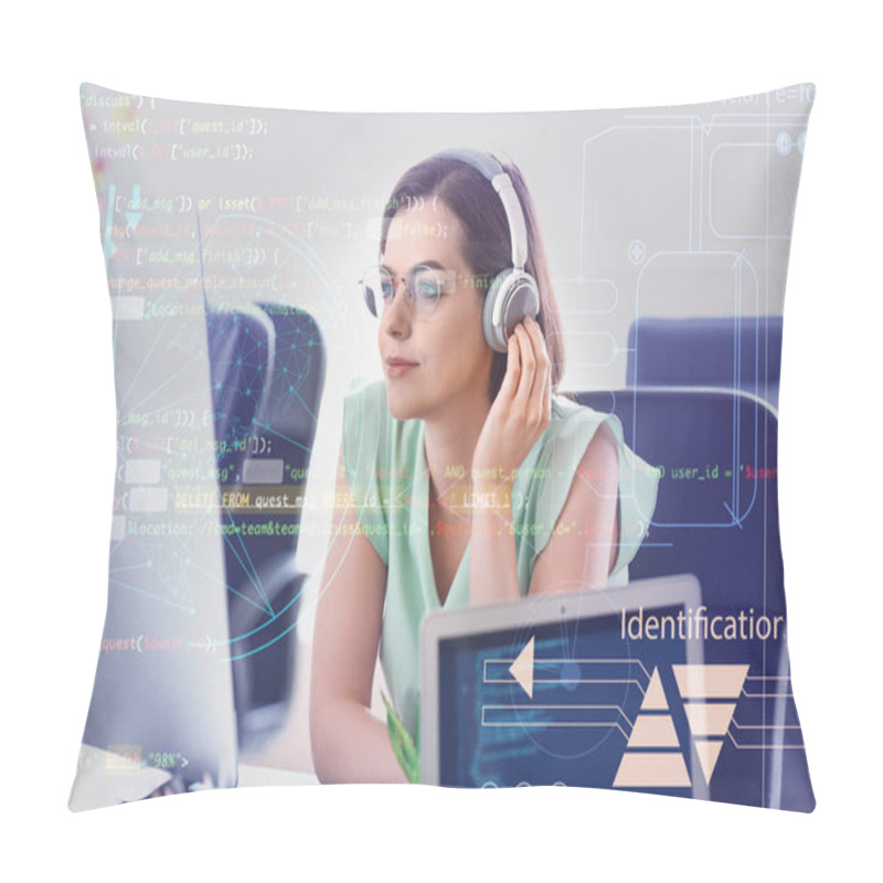 Personality  Female Programmer Working In Office Pillow Covers