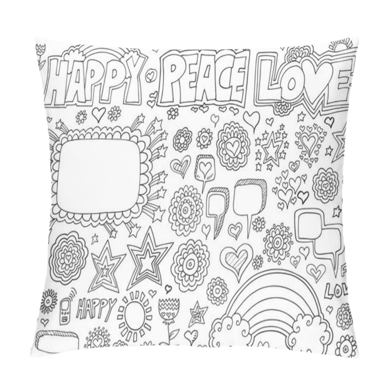 Personality  Happy Peace Love Flower Doodle Vector Set Pillow Covers