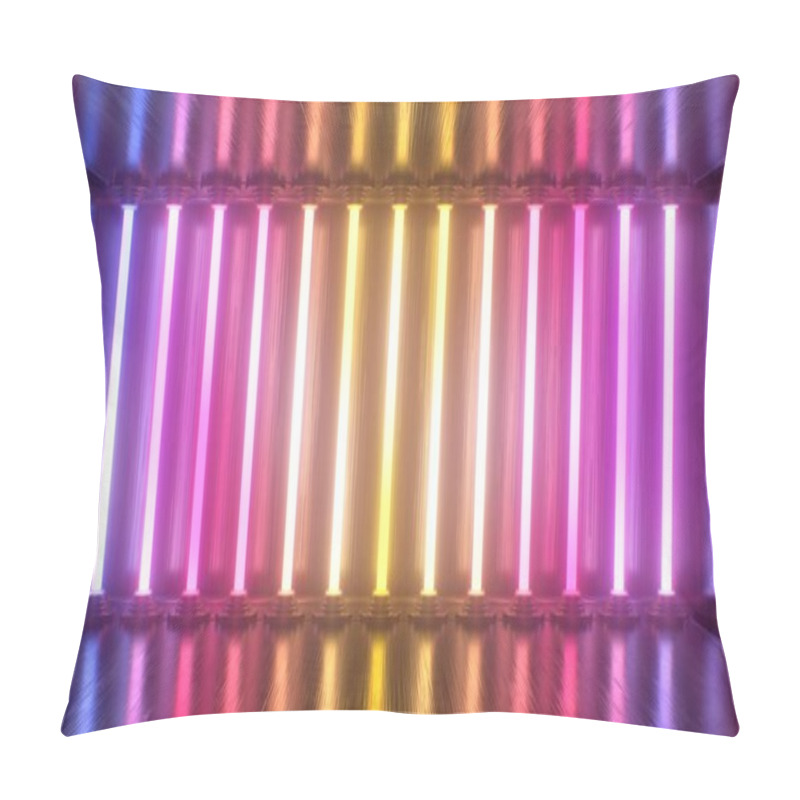 Personality  Shiny Glowing Neon Laser Tubes Illuminate Dark Metal Reflection Room - Abstract Background Texture Pillow Covers