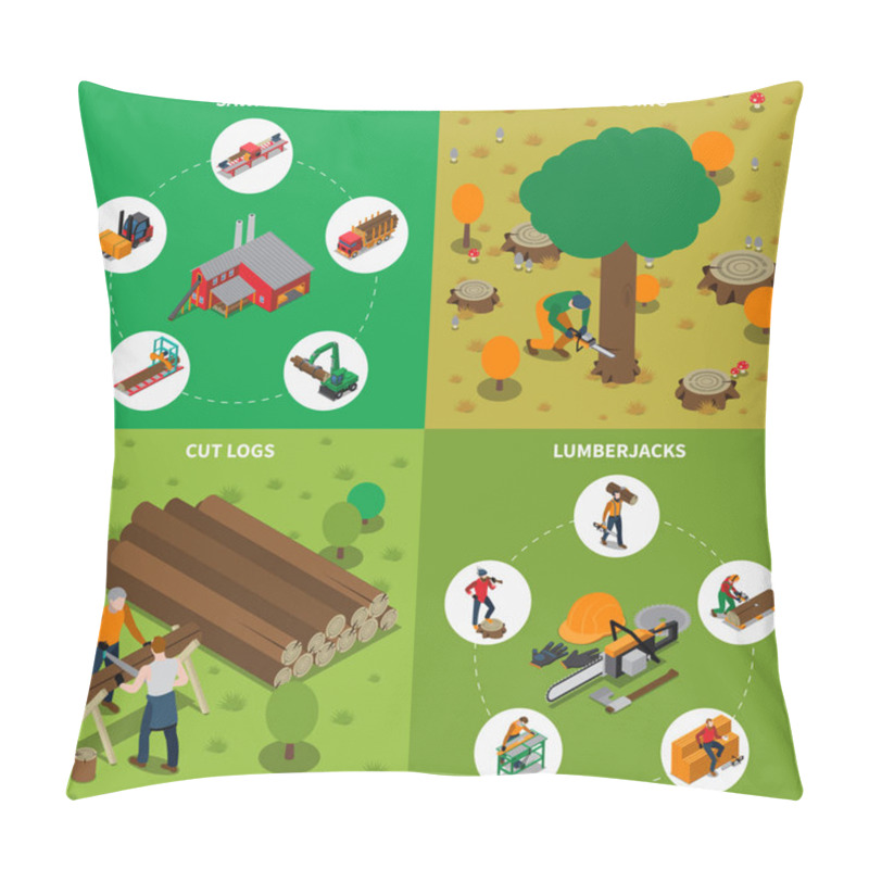 Personality  Sawmill Timber Mill Lumberjack Isometric Composition Pillow Covers