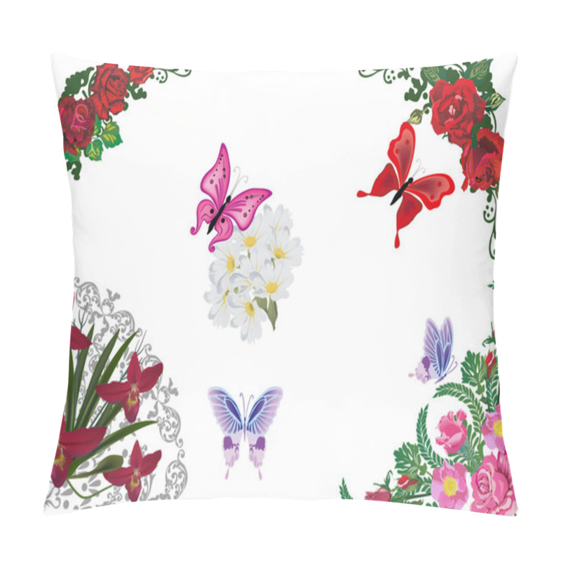 Personality  Red Flower Corners And Butterflies Pillow Covers