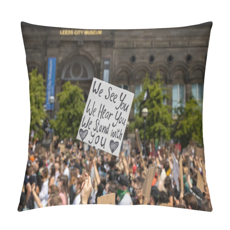 Personality  Leeds UK, 14th June 2020: Black Lives Matter Protesters In The Leeds City Centre Protesting About Black Lives Holding Up Signs Pillow Covers