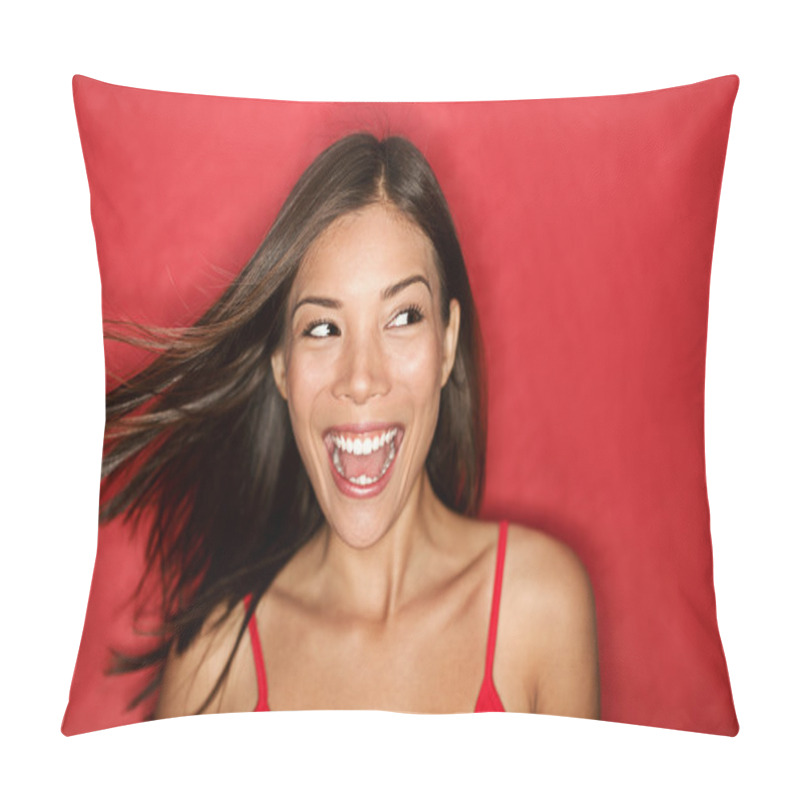 Personality  Happy Excited Woman Looking Pillow Covers