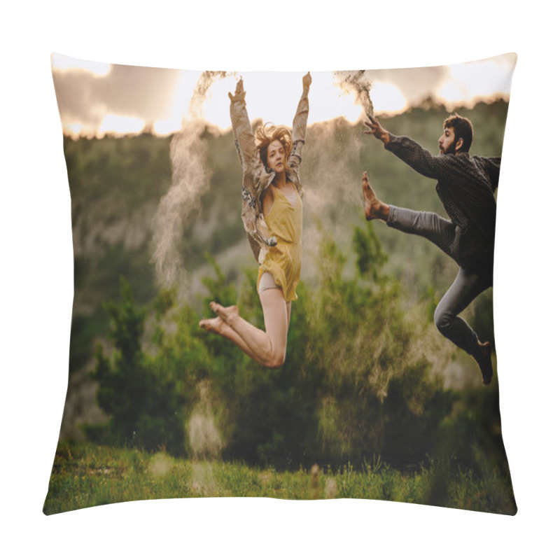 Personality  The Two Young Modern Ballet Dancers Training Dance Routine In The Nature Pillow Covers