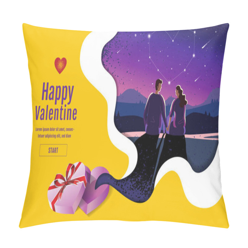 Personality  Lovely Couple ,Valentine's Day ,festival, Landscape  Night Background, Banner Design Layout, Vector Illustration, Art Style. Pillow Covers