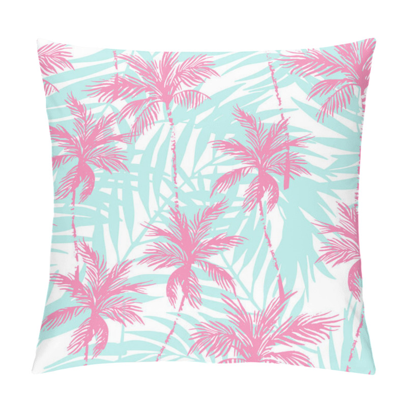 Personality  Abstract Pink Coconut Trees On Palm Leaves Background. Tropical Palm Trees, Leaf Silhouettes Repeat. Vector Art Illustration For Summer Design, Floral Prints, Exotic Wallpaper, Textile, Fabric Pillow Covers