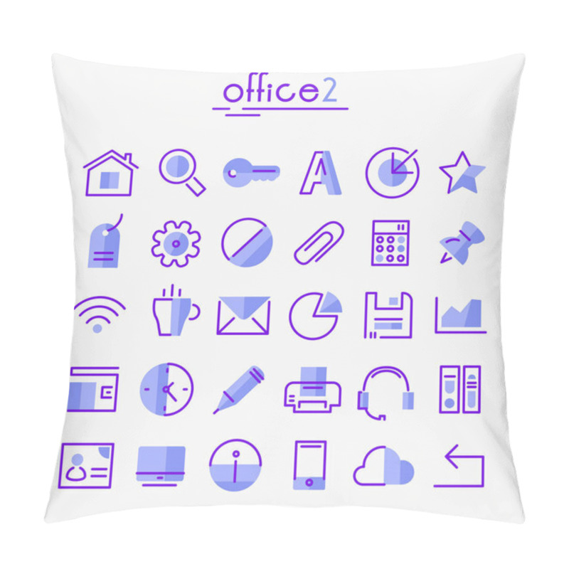 Personality  Vector Set Of Trendy Inline Bold Office Icons, White On Blue, Set 2 Pillow Covers