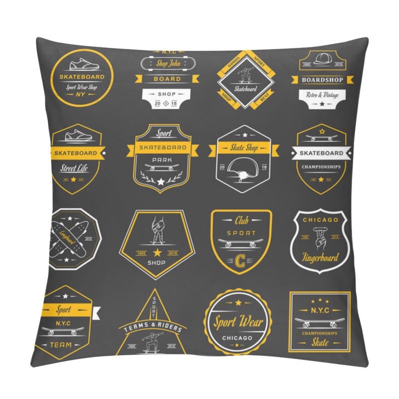 Personality  Set Vector Retro Skateboarding Logo And Badge Pillow Covers