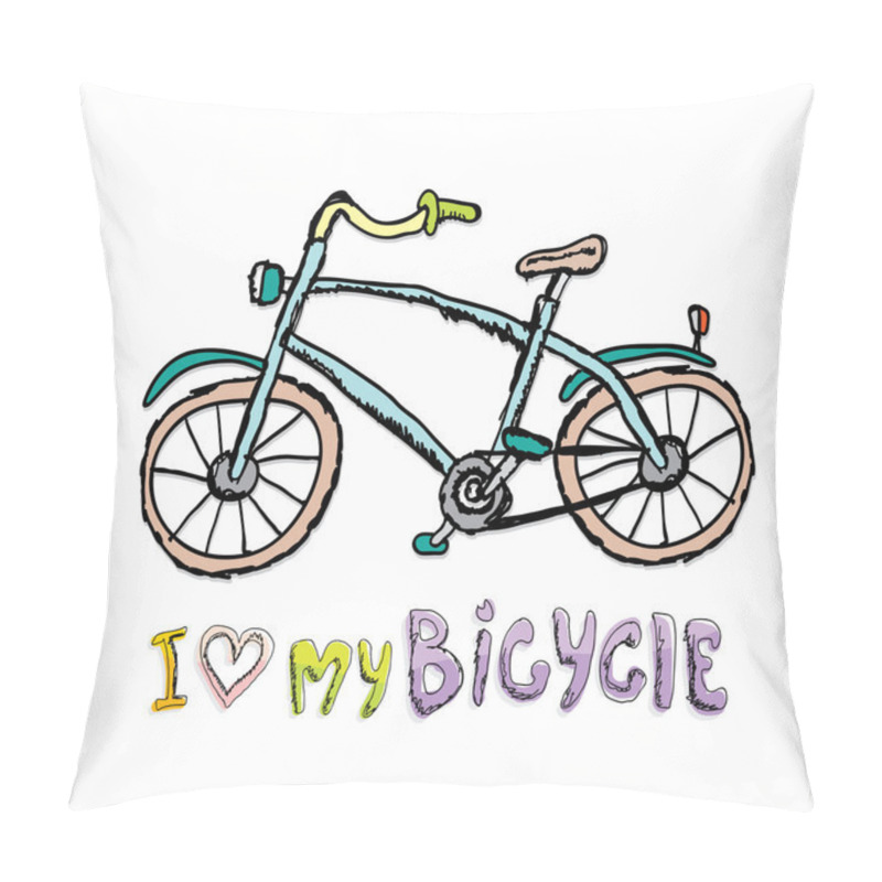 Personality  I Love My Bicycle Concept Design. Hand Drawn  Pillow Covers