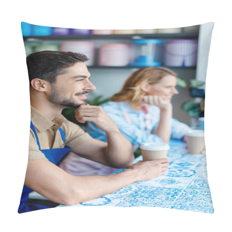 Personality  Young Workers Drinking Coffee Pillow Covers