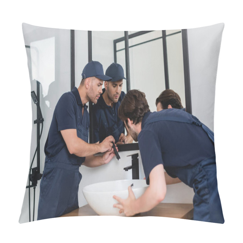 Personality  Plumbers Checking Sink In Bathroom With Flashlight Pillow Covers