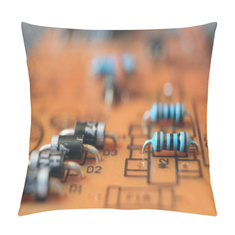 Personality  Electronic Circuit Board With Diodes And Resistors. Selected Focus. Pillow Covers