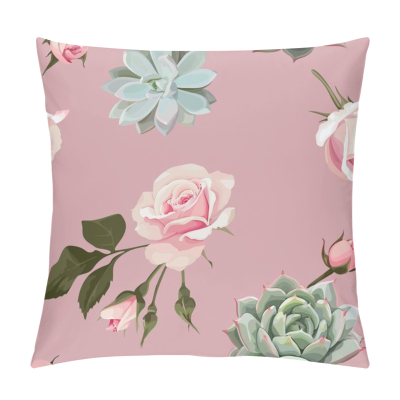 Personality  Succulents And Roses Vector Seamless Pattern Pillow Covers