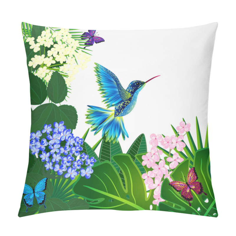 Personality  Floral Design Background. Tropical Flowers, Birds And Butterflies. Pillow Covers