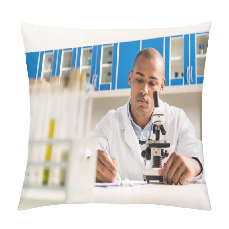 Personality  Technician Doing Microscope Analysis Pillow Covers