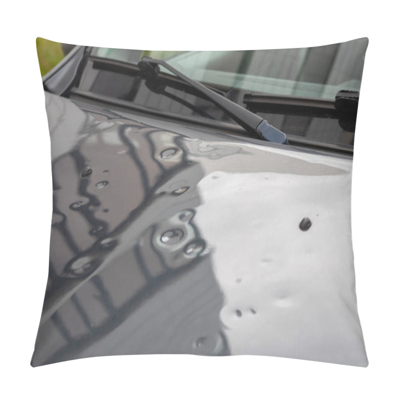 Personality  Car Engine Hood With Many Hail Damage Dents Show The Forces Of Nature And The Importance Of Car Insurance And A Replacement Value Insurance Against Hail Storm And Storm Hazards Or Extreme Weather Pillow Covers