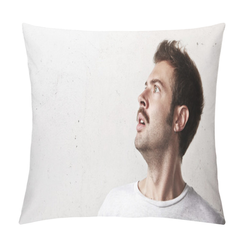 Personality  Surprised Young Man Looking Up Pillow Covers