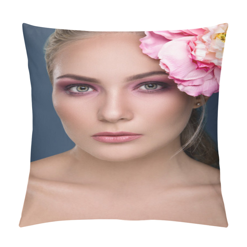 Personality  Beautiful Girl With Peony On Her Had Pillow Covers