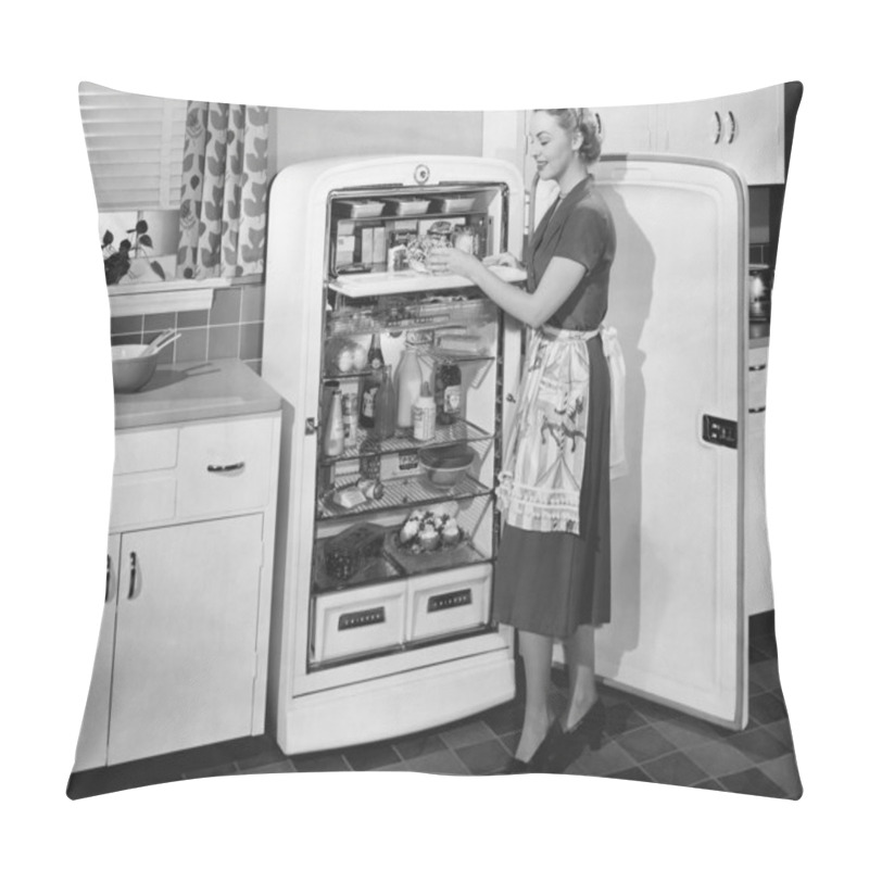 Personality  Woman With Open Refrigerator Pillow Covers