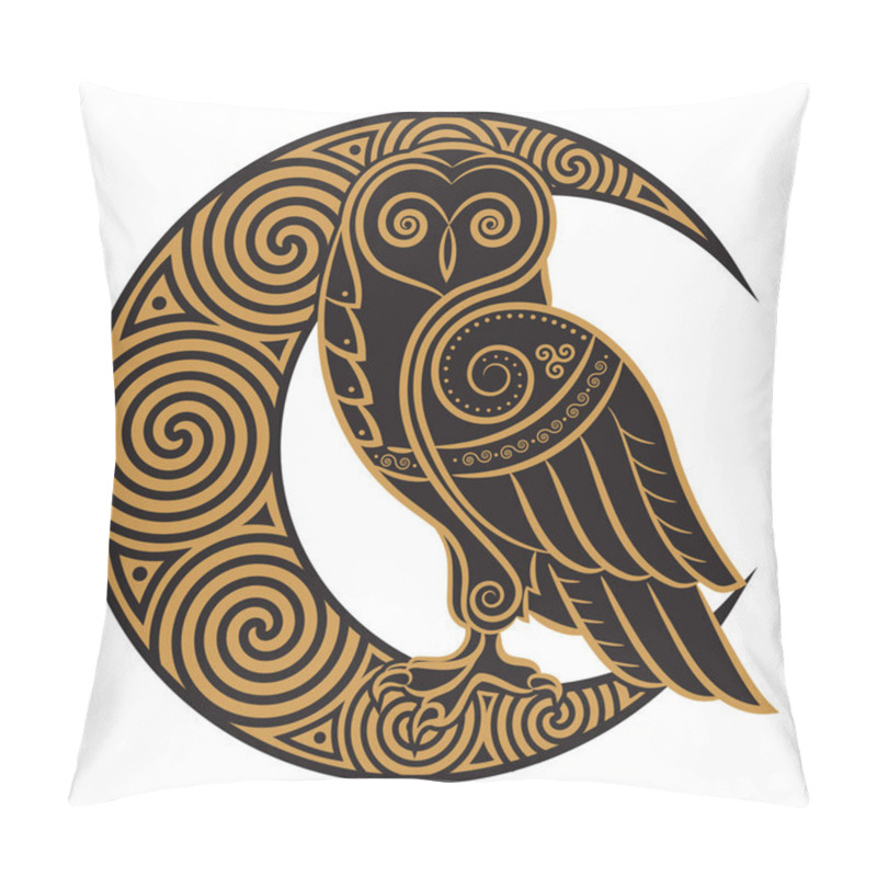 Personality  Owl Hand-drawn In Celtic Styl, On The Background Of The Celtic Moon Ornament Pillow Covers