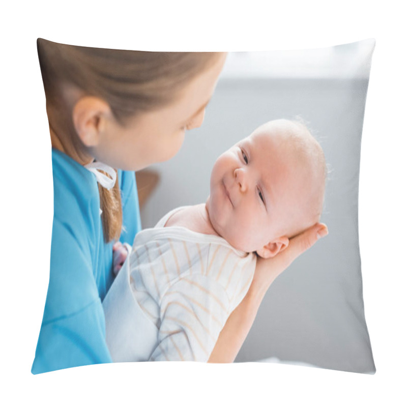 Personality  Cropped Shot Of Young Mother Carrying Adorable Baby In Hospital Room Pillow Covers