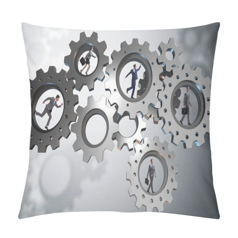 Personality  Teamwork Concept With Cogwheels And Business People Pillow Covers