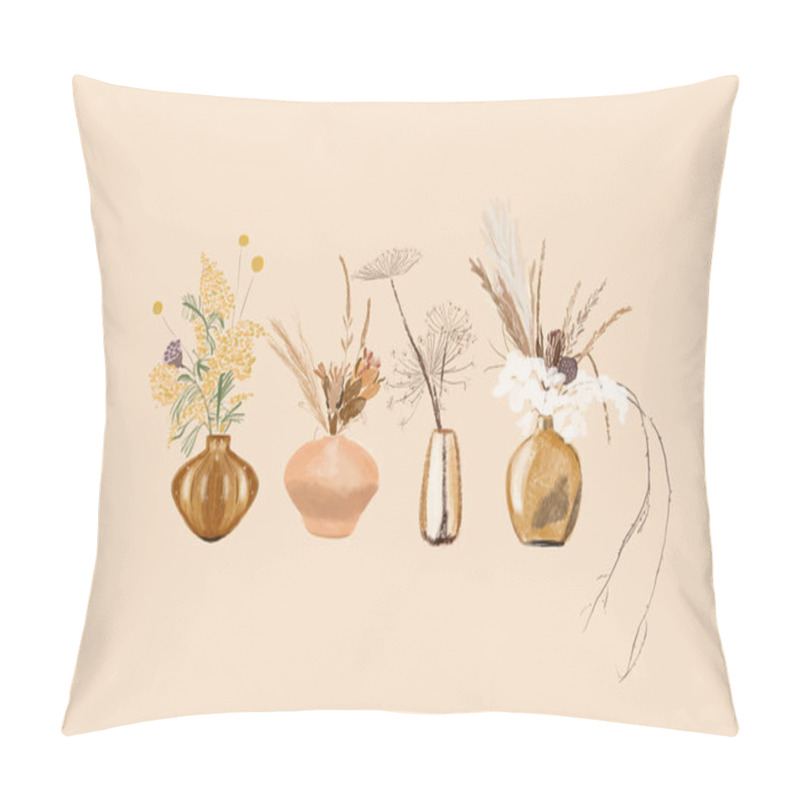 Personality  Set Of Bouquets In Gold Vases In Pastel Tones Pillow Covers