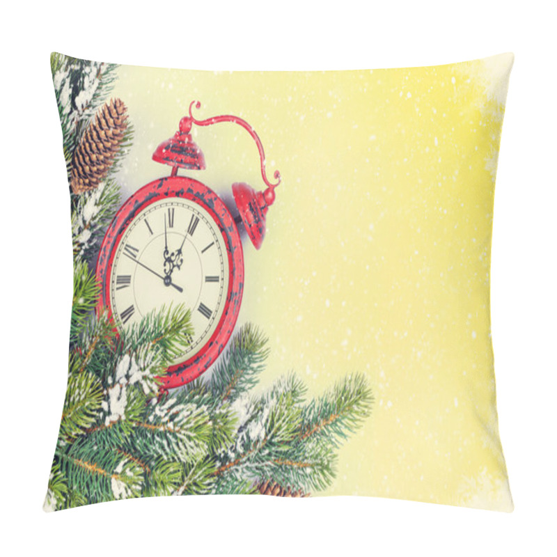 Personality  Christmas Background With Clock And Branch Pillow Covers