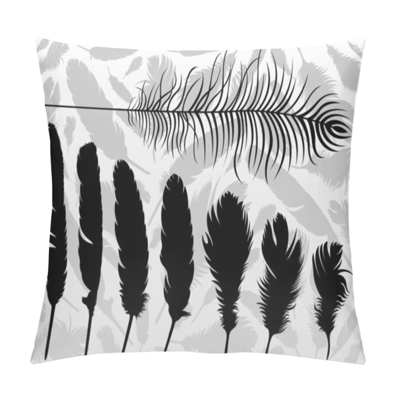 Personality  Black Bird Feathers Illustration Collection Background Vector Pillow Covers