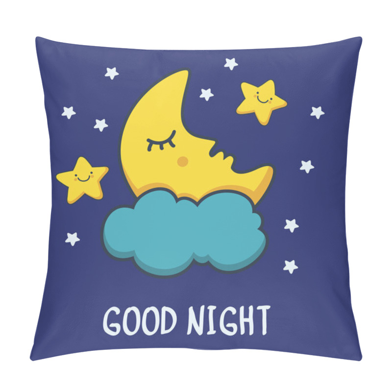 Personality  Funny Sketching Sleeping Moon And Smiling Stars. Vector Cartoon Pillow Covers