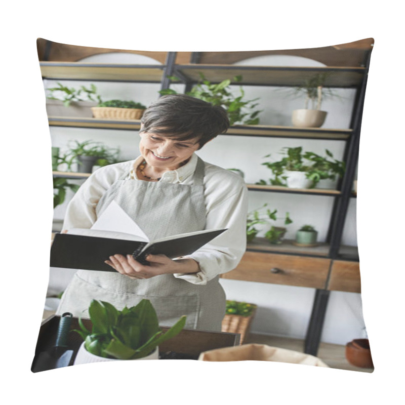 Personality  A Woman Delights In Caring For Her Plants In A Vibrant Studio. Pillow Covers