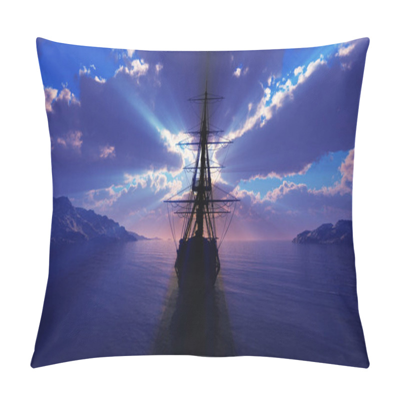 Personality  Old Ship Sunset At Sea Illustration 3d Rendering Pillow Covers