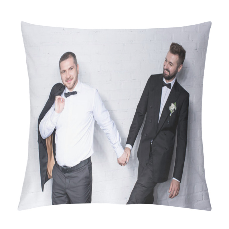 Personality  Couple Of Grooms Holding Hands Pillow Covers