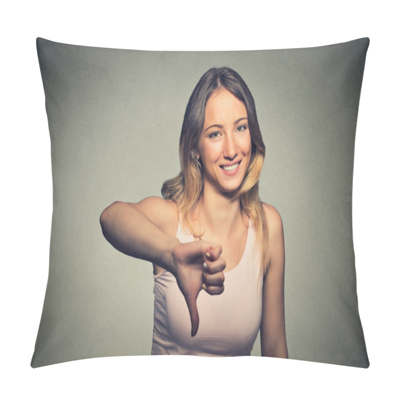 Personality  Sarcastic Woman Showing Thumbs Down Happy Someone Made Mistake Failed Pillow Covers