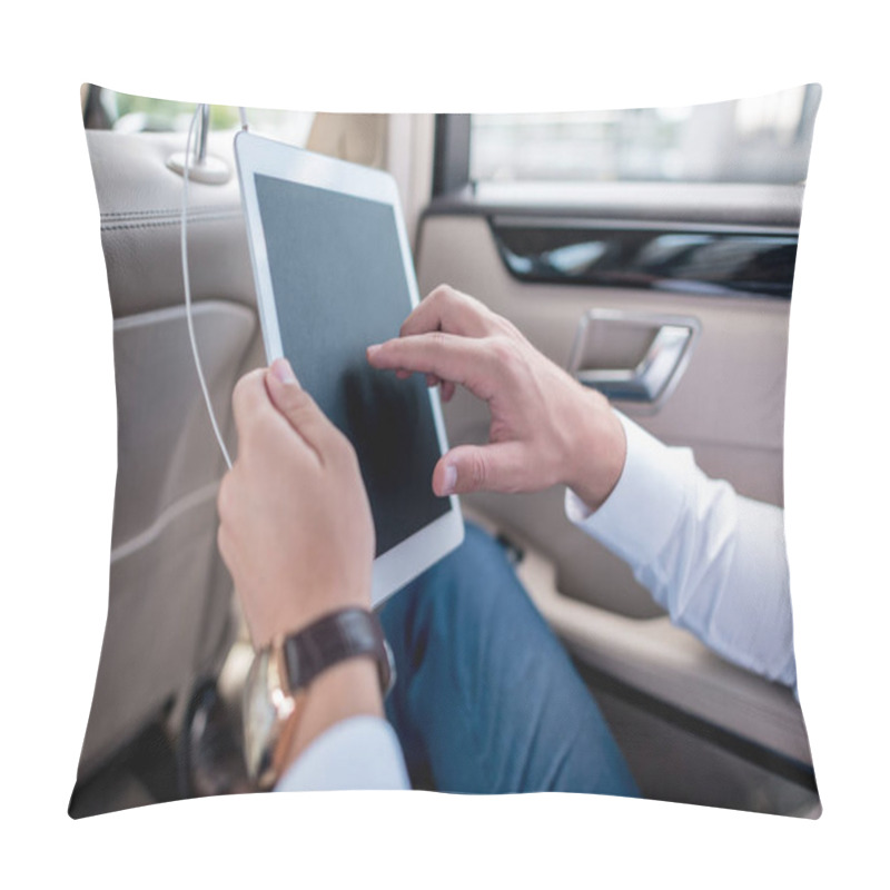 Personality  Man With Digital Tablet In Car Pillow Covers