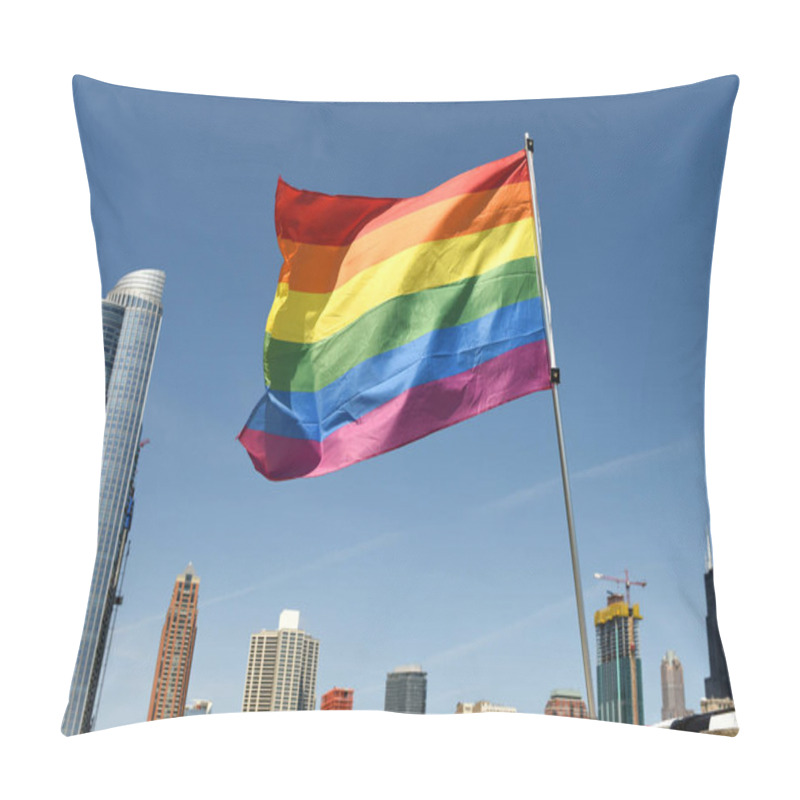 Personality  A Rainbow Flag With Chicago Cityscape, USA Pillow Covers