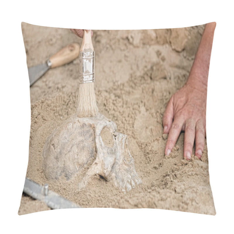 Personality   Hands Of Anthropologist With Human Skull  Pillow Covers