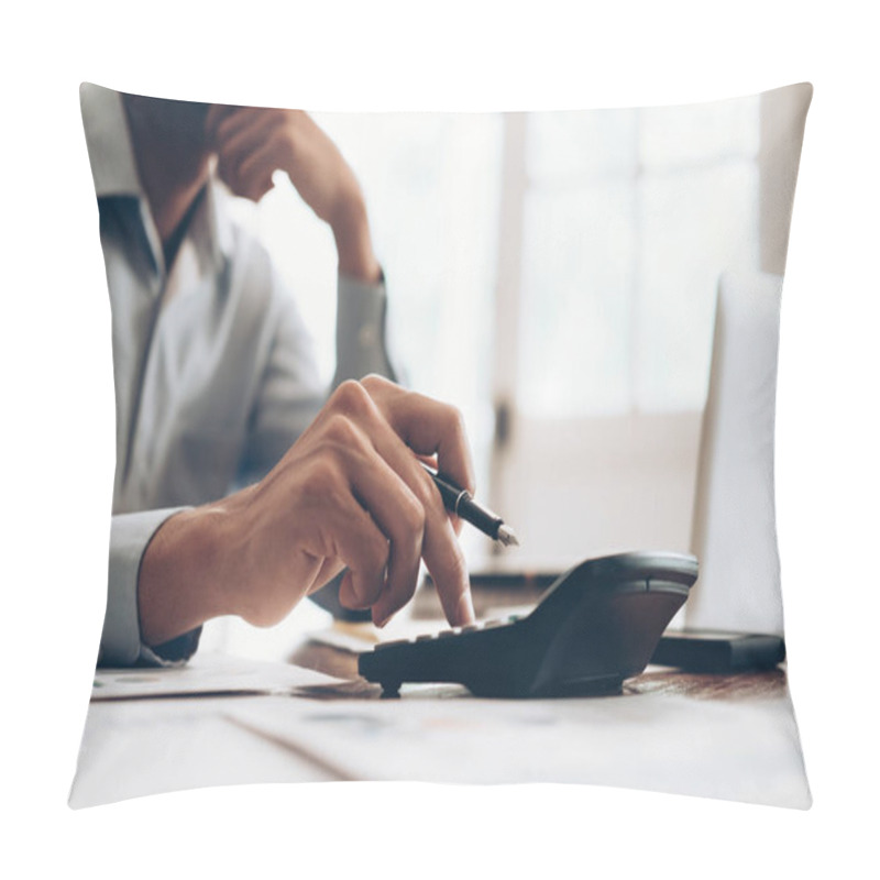 Personality  Male Accountant Or Banker Use Calculator. Pillow Covers