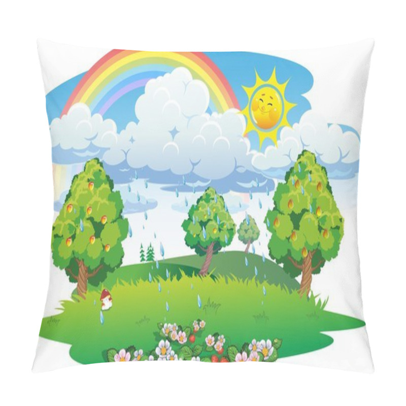 Personality  Summer Landscape With Rainbow. Pillow Covers