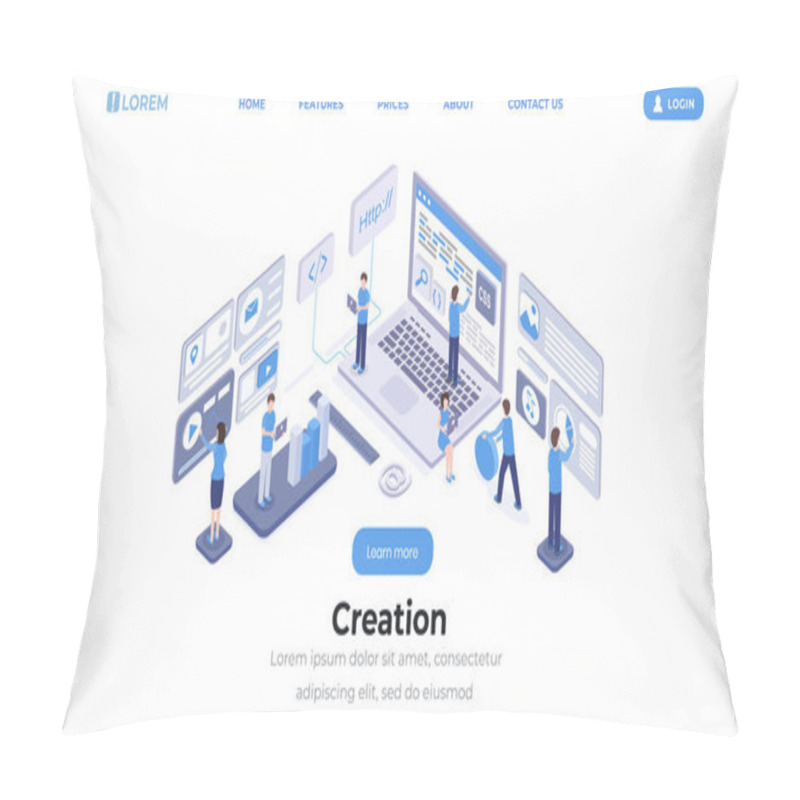 Personality  Software Creation Landing Page Isometric Template. App Programming And Coding, Website Development And Optimization Studio Team Working Web Banner Layout. Programmers And Developers 3d Characters Pillow Covers