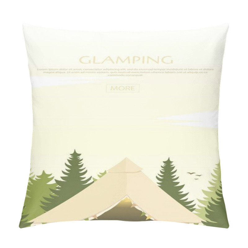 Personality  Glamping Tent In Forest. Glamor Camping. Pine Forest. Camp. Pillow Covers