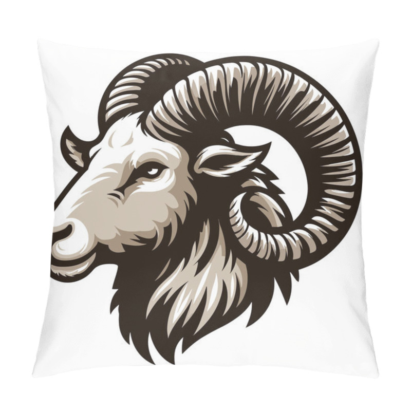 Personality  Bighorn Horned Ram Sheep Head Face Vector Illustration, Farm Pet, Animal Livestock, Butchery Meat Shop Element, Agriculture Concept, Design Isolated On White Background  Pillow Covers