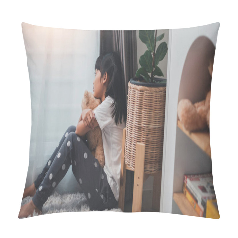 Personality  Close Up Lonely Little Girl Hugging Toy, Sitting At Home Alone, Upset Unhappy Child Waiting For Parents, Thinking About Problems, Bad Relationship In Family, Psychological Trauma Pillow Covers