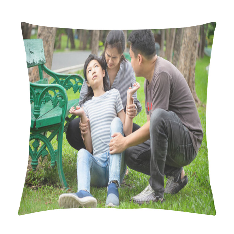 Personality  Sick Little Child Girl With Epileptic Seizures In Outdoor Park,daughter Suffering From Seizures,illness With Epilepsy During Seizure Attack,asian Mother,father Care Of Girl Patient,brain,nervous System Concept Pillow Covers