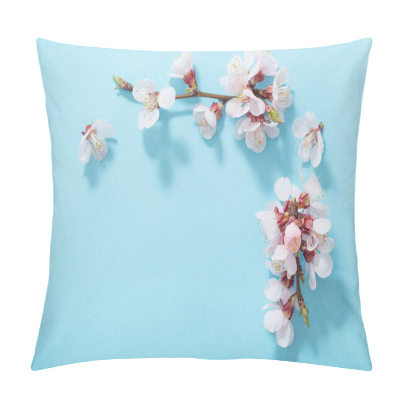 Personality  Pink Cherry Flowers On Blue Background Pillow Covers