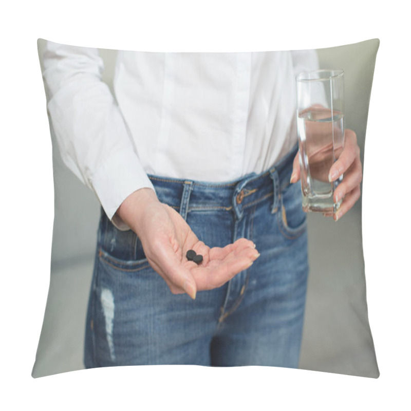 Personality  Woman's Hand Holding Activated Carbon Pills. Pillow Covers