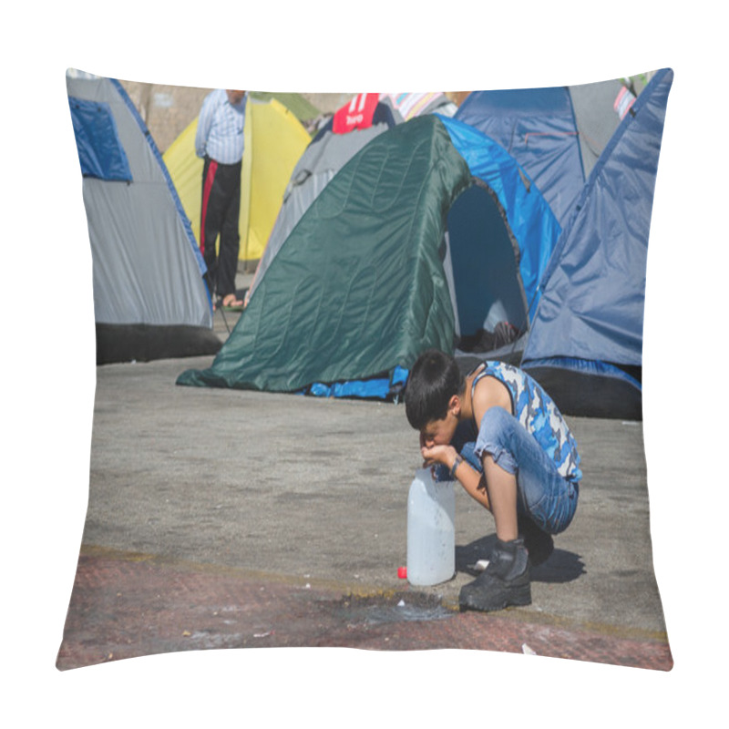 Personality   Syrian Refugee Washes Morning In A Refugee Camp Pillow Covers