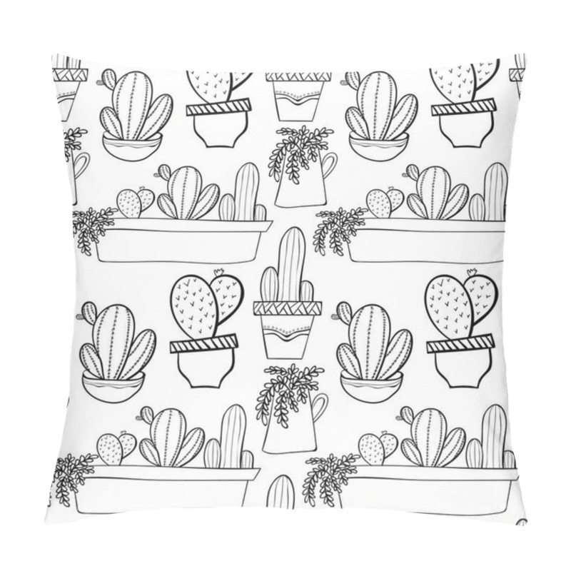 Personality  Seamless Background Pattern With Cactus In Pots. Indoor Plants I Pillow Covers